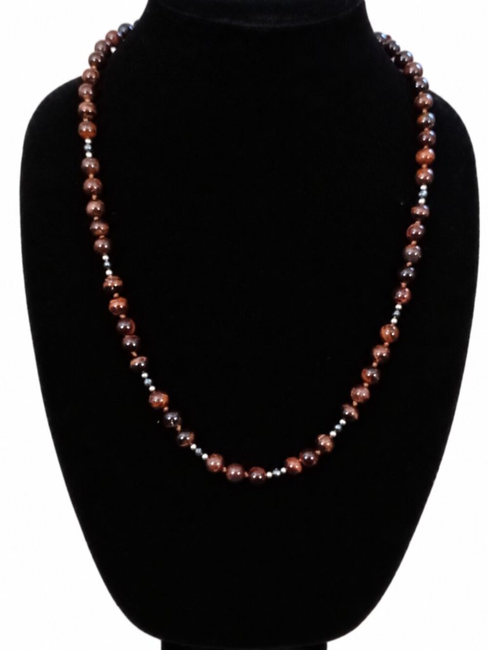 Vintage Red Tiger Eye 8mm Bead Handknotted Necklace 24 inches